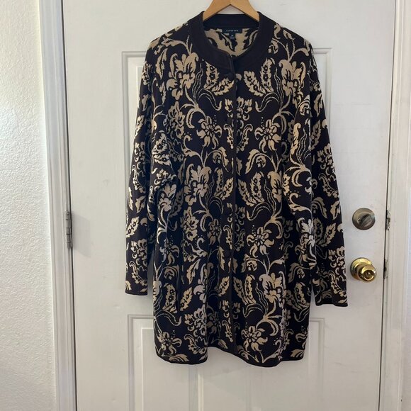 Lands' End Woman's Brown Floral Print Plus-Size Cotton Long line Sweater Sz 3x - Picture 2 of 9